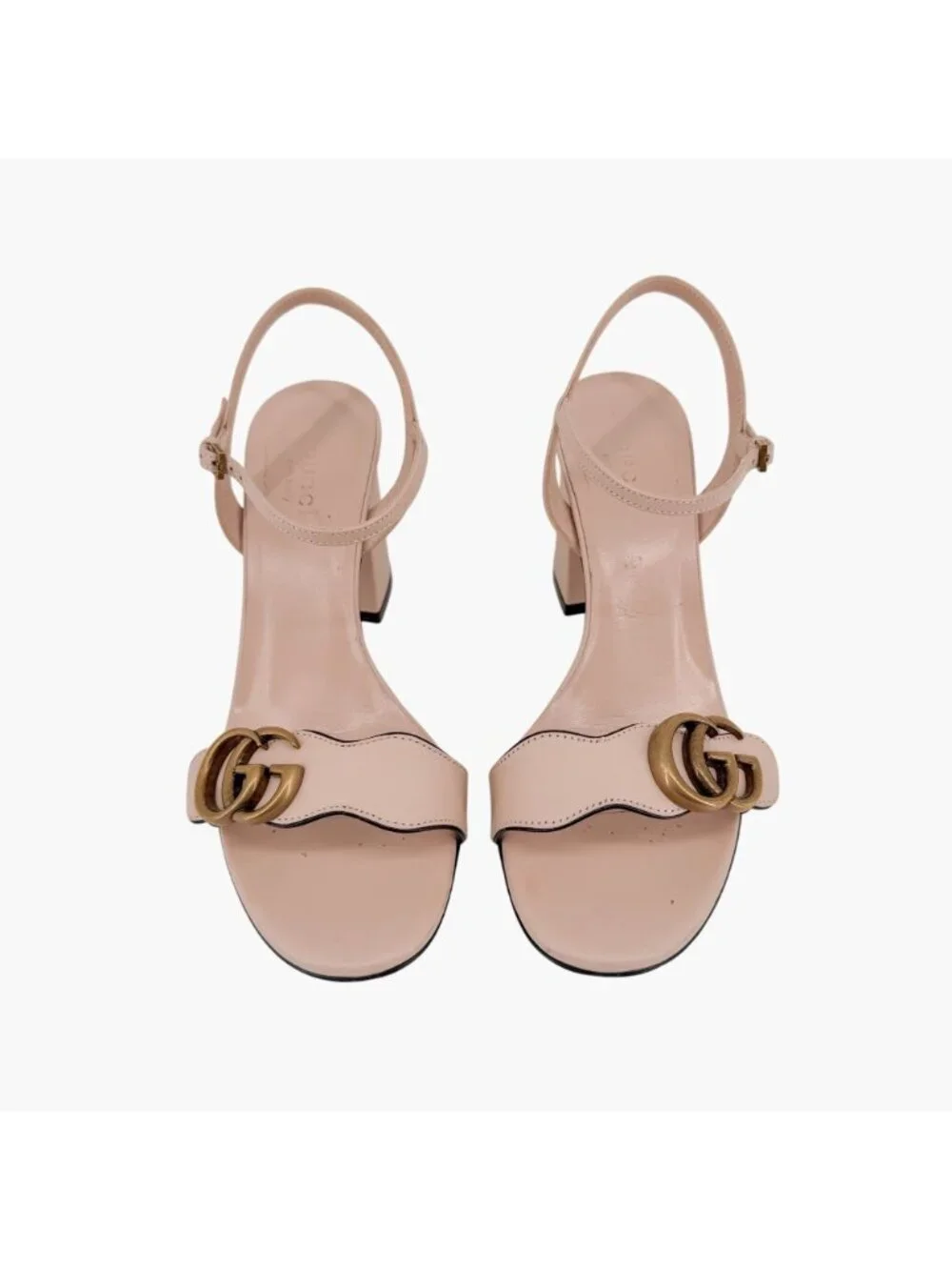 Gucci Marmont GG Block Heel Sandals Heels Nude Pink Leather Size 36.5 US 6.5 - Picture 3 of 16